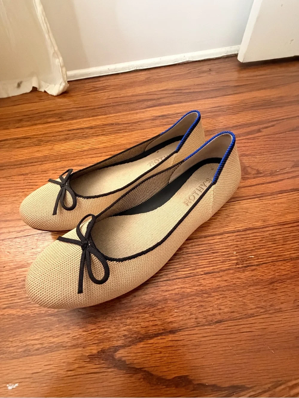 Rothy's Beige Knit Ballet Flats with Black Trim - Picture 4 of 5